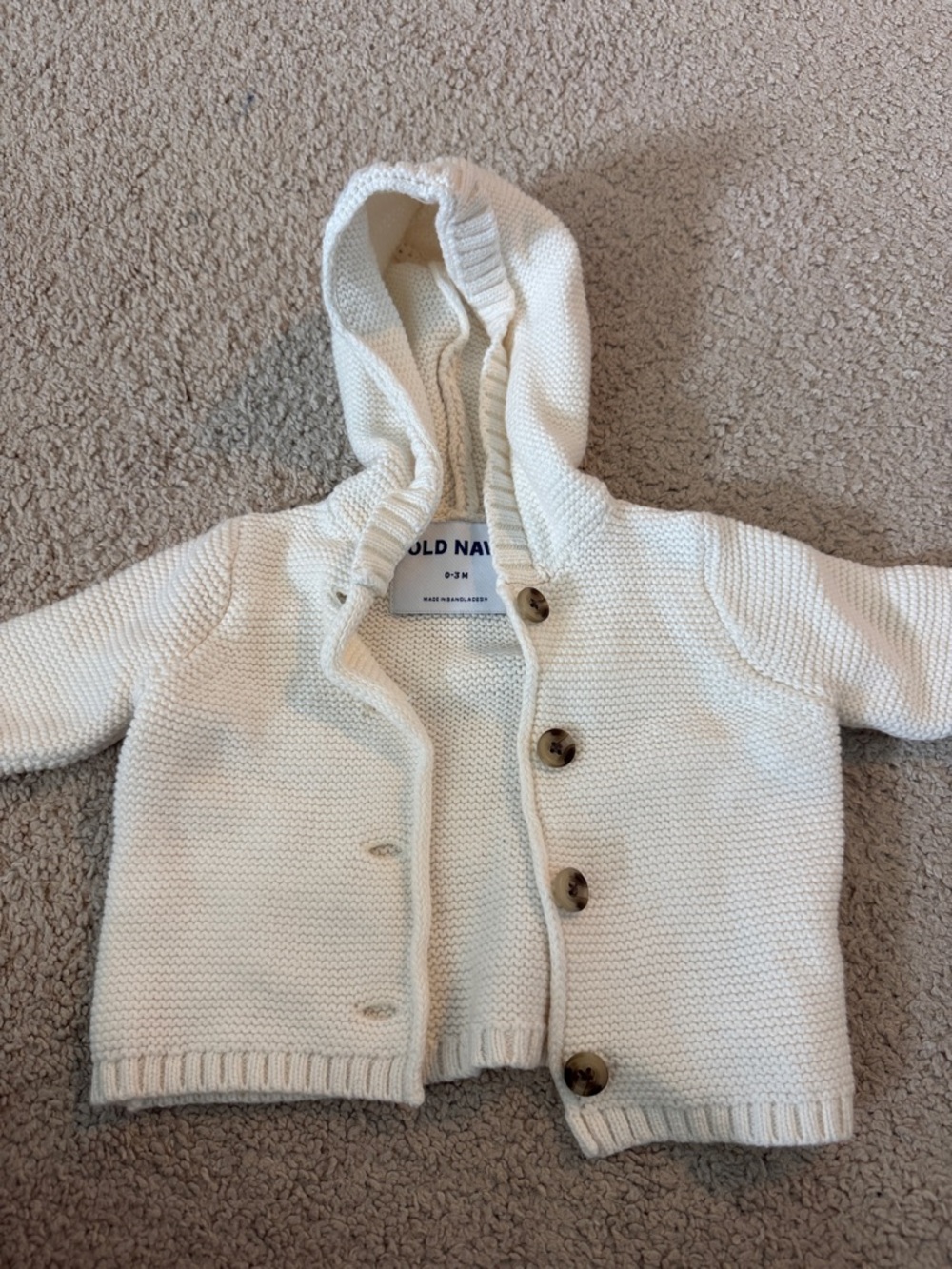 Old Navy Cream Hooded Knit Baby Sweater